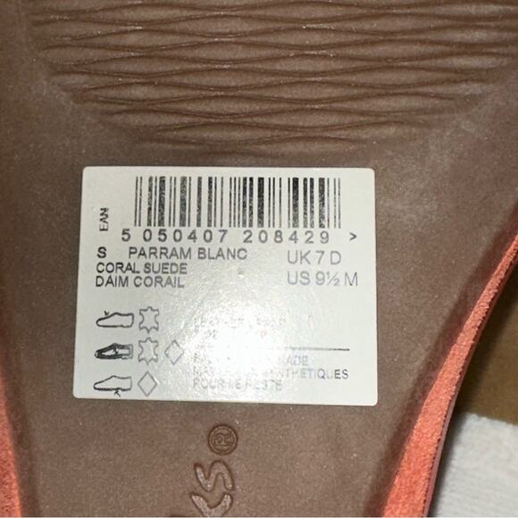 CLARKS ARTISAN Suede Parram Blanc low wedge sandal, size9.5 NWT, orange/coral - Picture 11 of 14